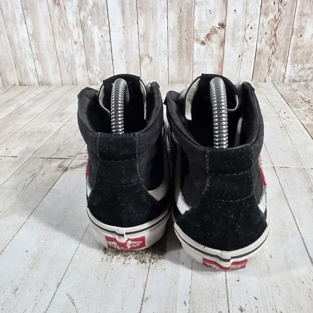 Vans‎ Sk8-Mid Black Rose Embroidered Floral Skate Shoes Womens 7 Mens 5.5